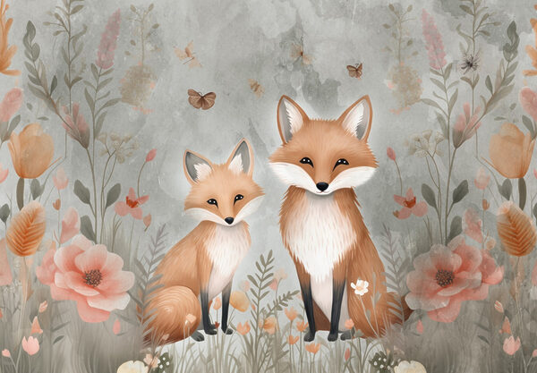 Two foxes in a field of flowers Two foxes in a field of flowers