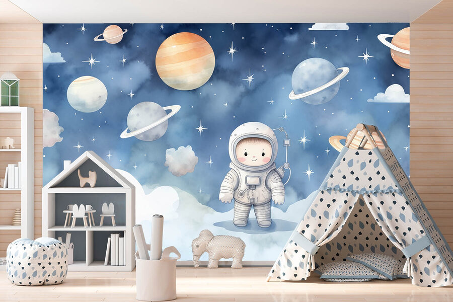 Cartoon of a child in space Cartoon of a child in space