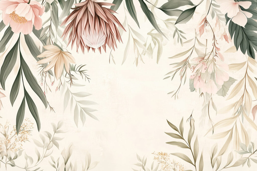 Floral border with leaves and flowers