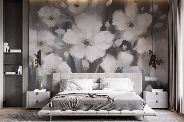 Wall murals Painting of white flowers (SKU: w03217) Wall murals Wall murals Painting of white flowers (SKU: w03217)