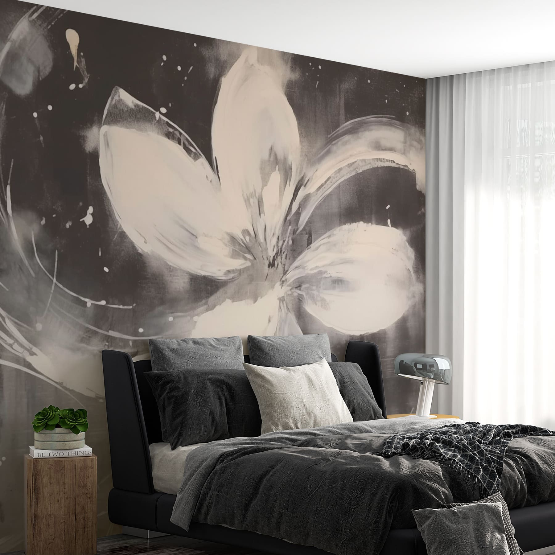 White flower on a black background