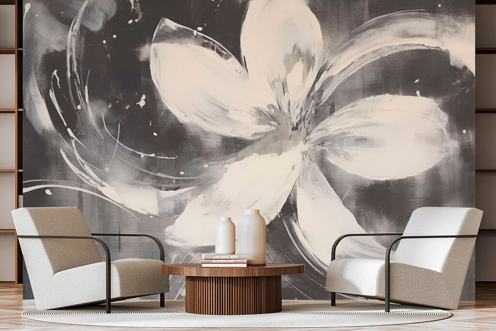 White flower on a black background