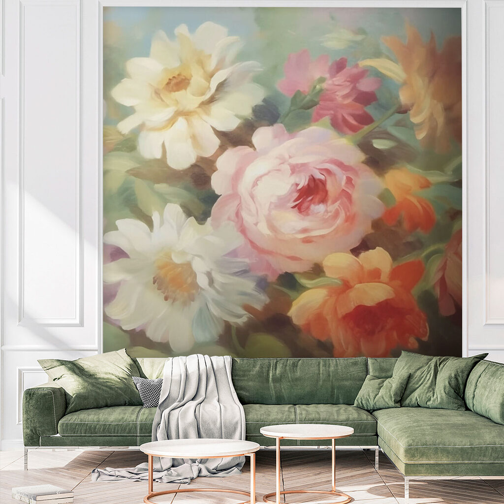 Painting of flowers on a blue background