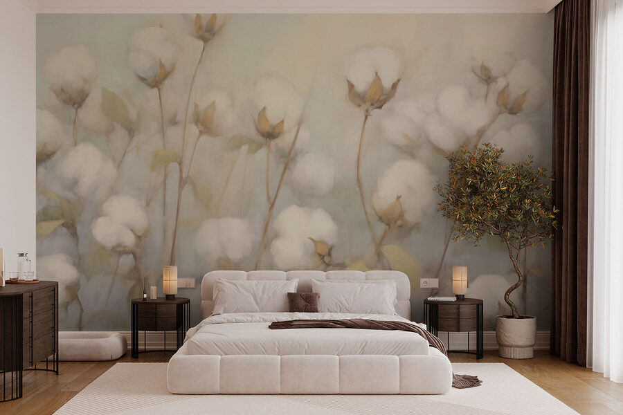 Painting of cotton flowers Painting of cotton flowers