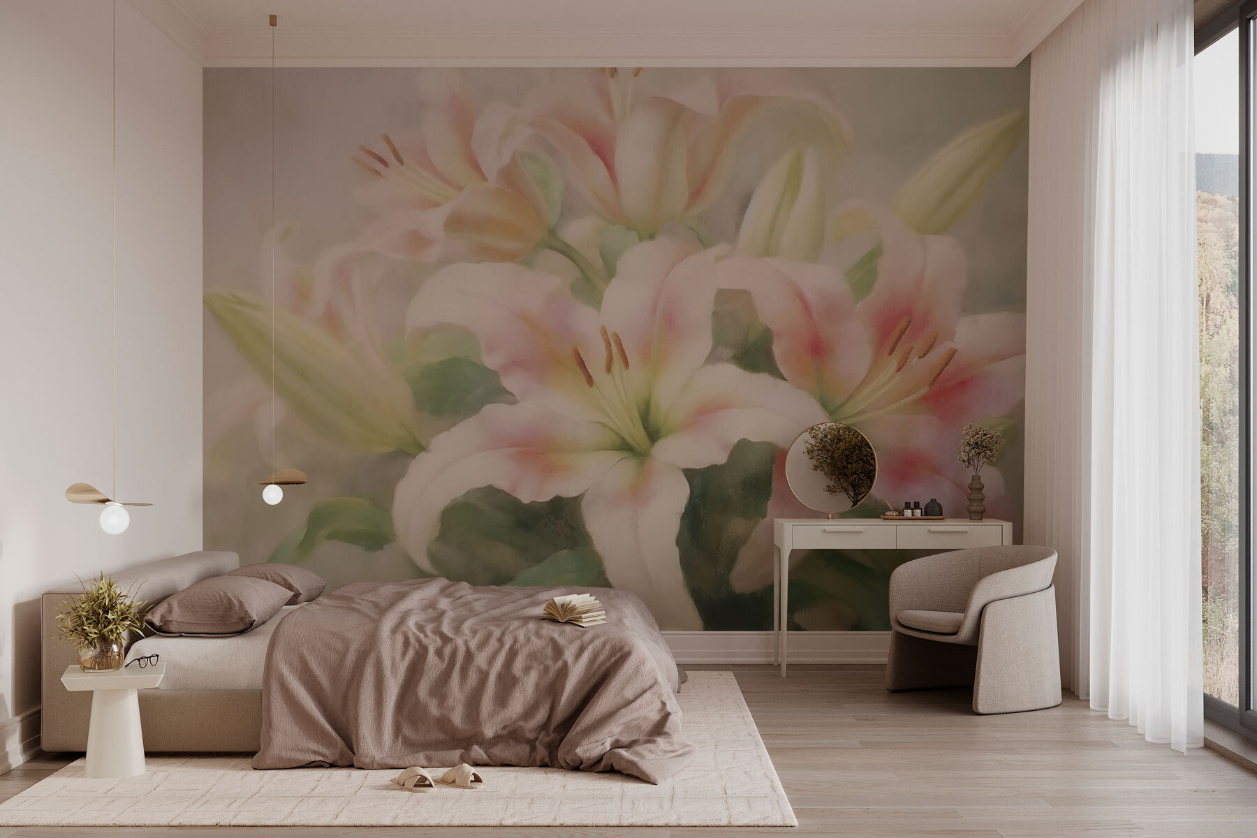 Painting of a group of pink flowers