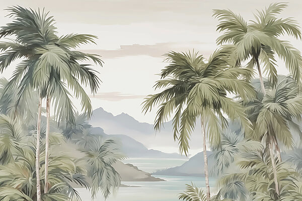 Palm trees and mountains in the background Palm trees and mountains in the background