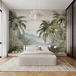 Wall murals Palm trees and mountains in the background
