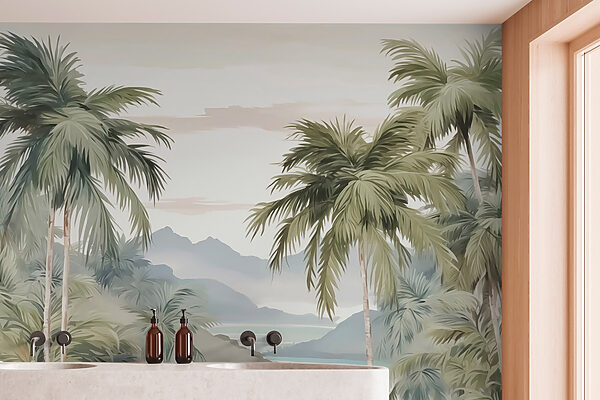 Palm trees and mountains in the background Palm trees and mountains in the background
