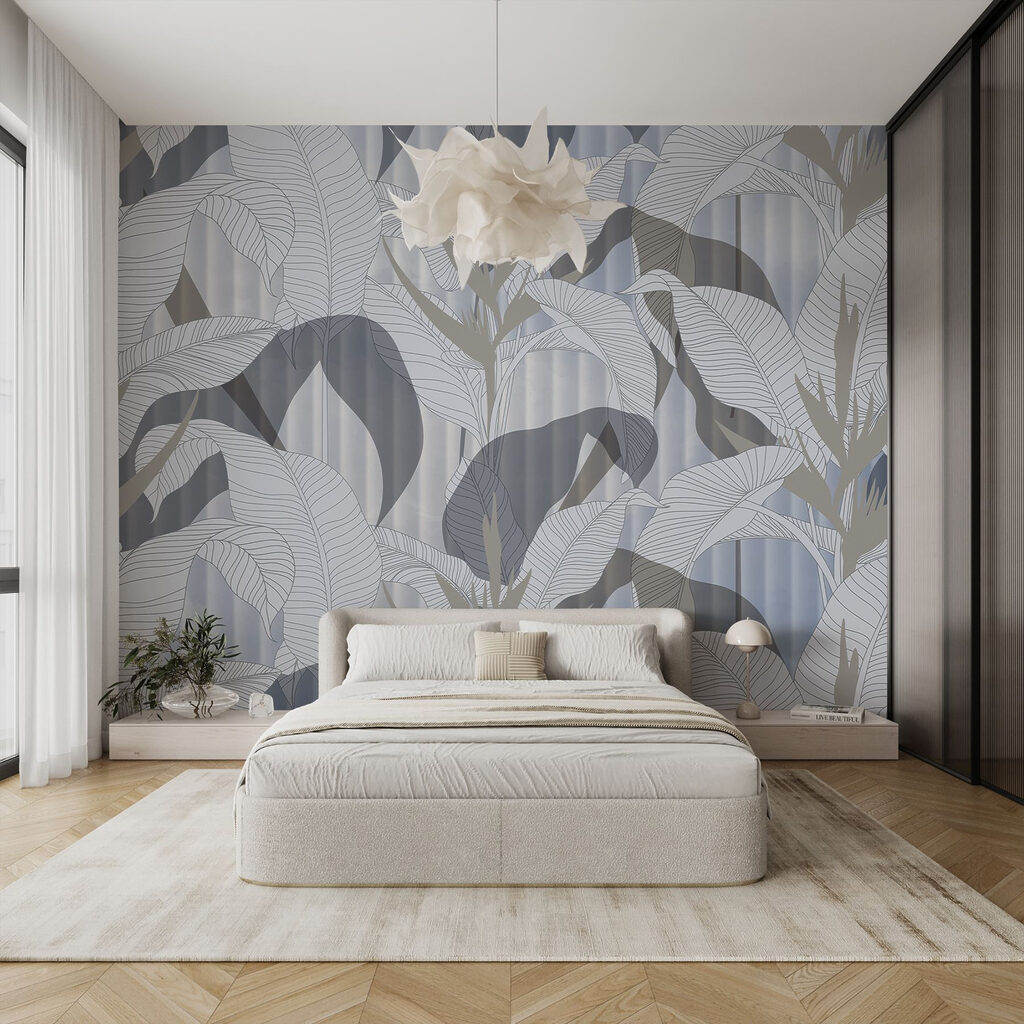 Wallpaper with leaves and flowers Wallpaper with leaves and flowers