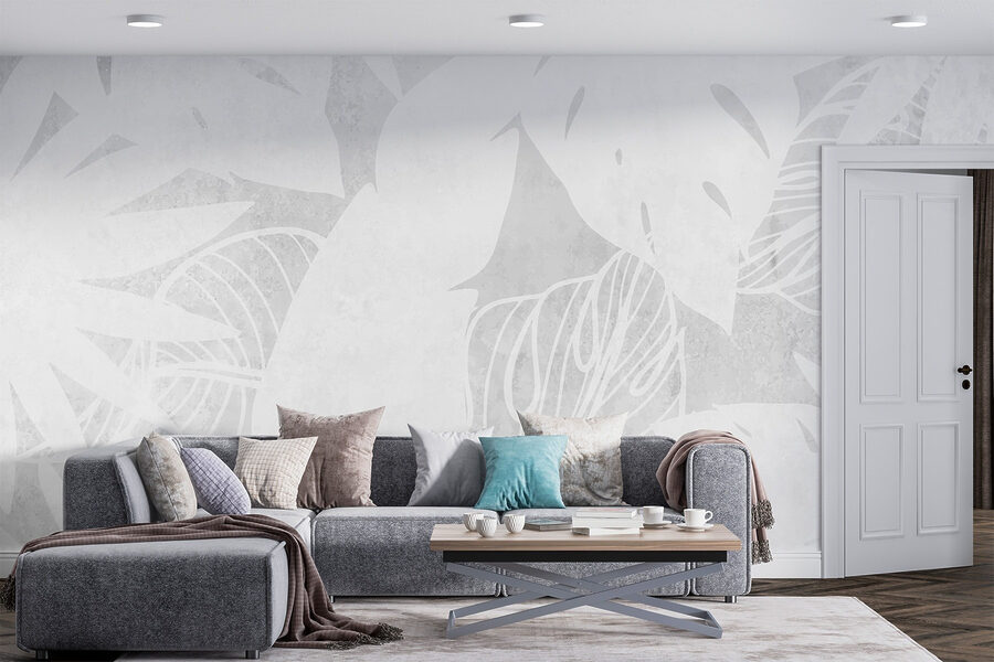 Wall murals White background with leaves - Image 2