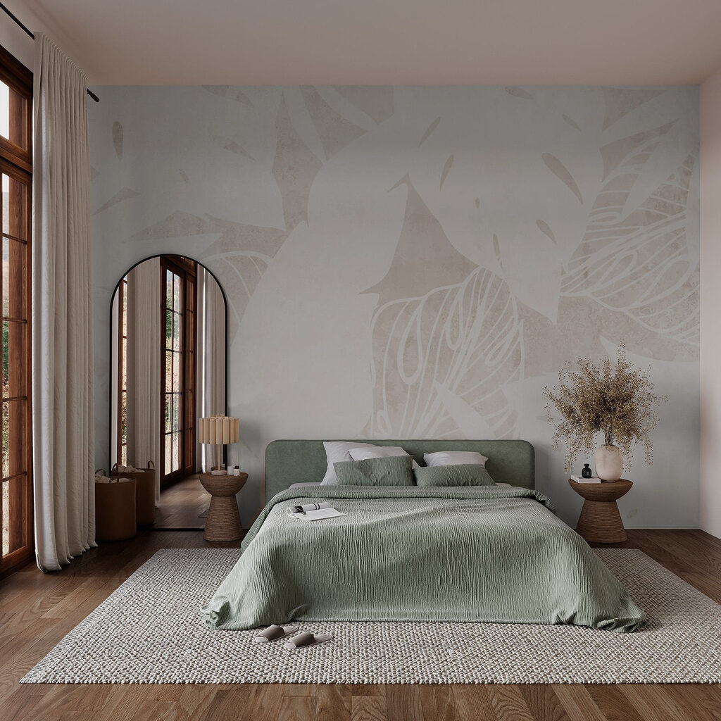 White leaf pattern on a white surface