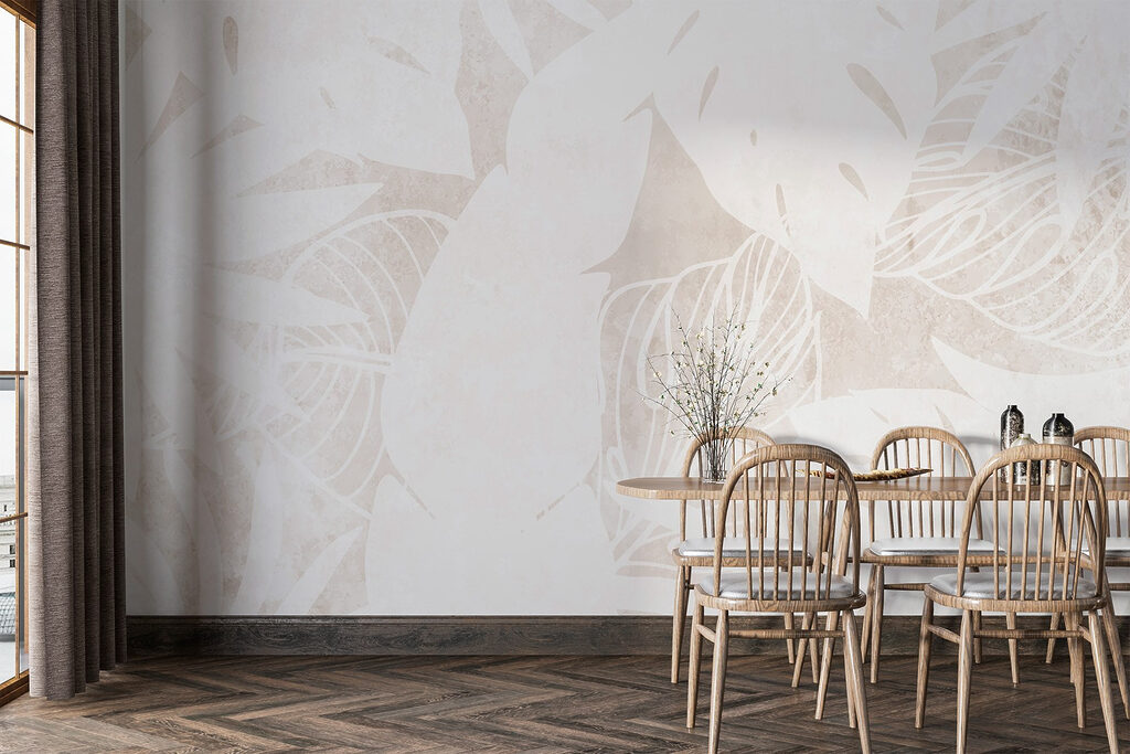 White leaf pattern on a white surface