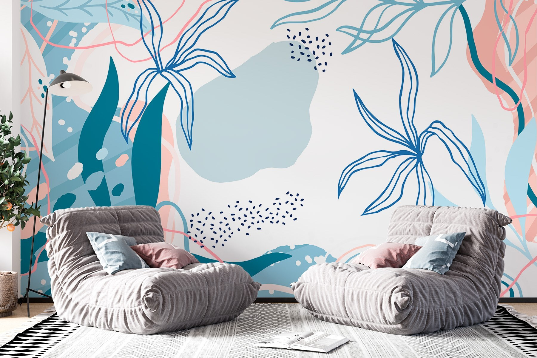 Blue and pink floral pattern