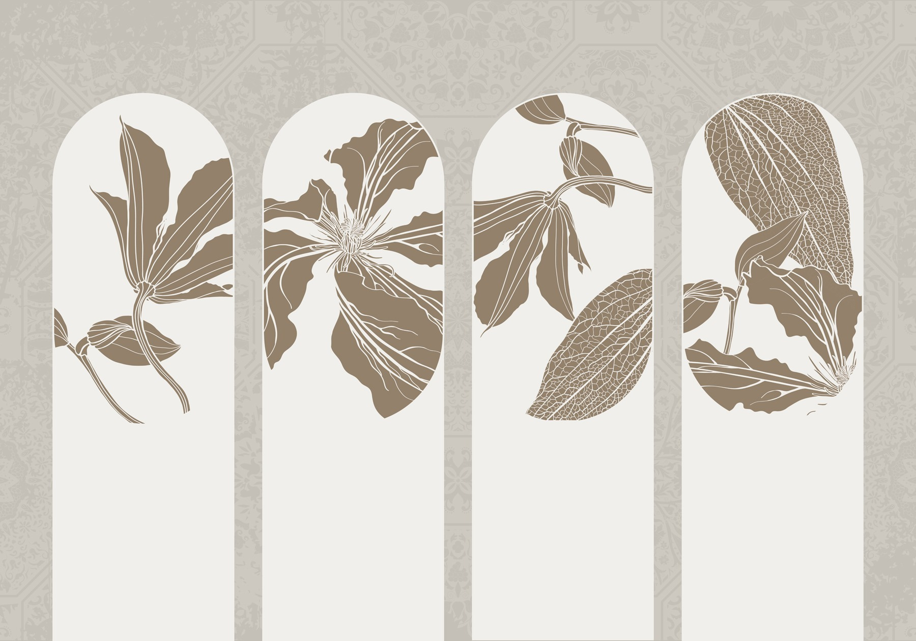 Group of white and brown floral designs
