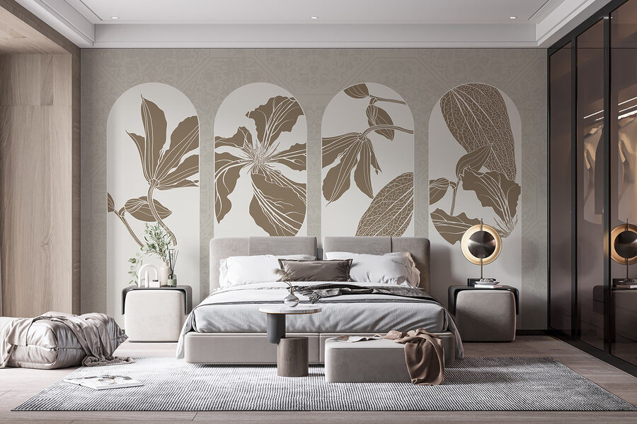 Group of white and brown floral designs Group of white and brown floral designs