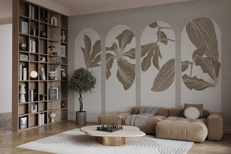 Group of white and brown floral designs Group of white and brown floral designs
