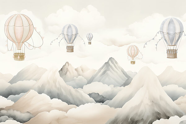 Group of hot air balloons in the sky above mountains Group of hot air balloons in the sky above mountains