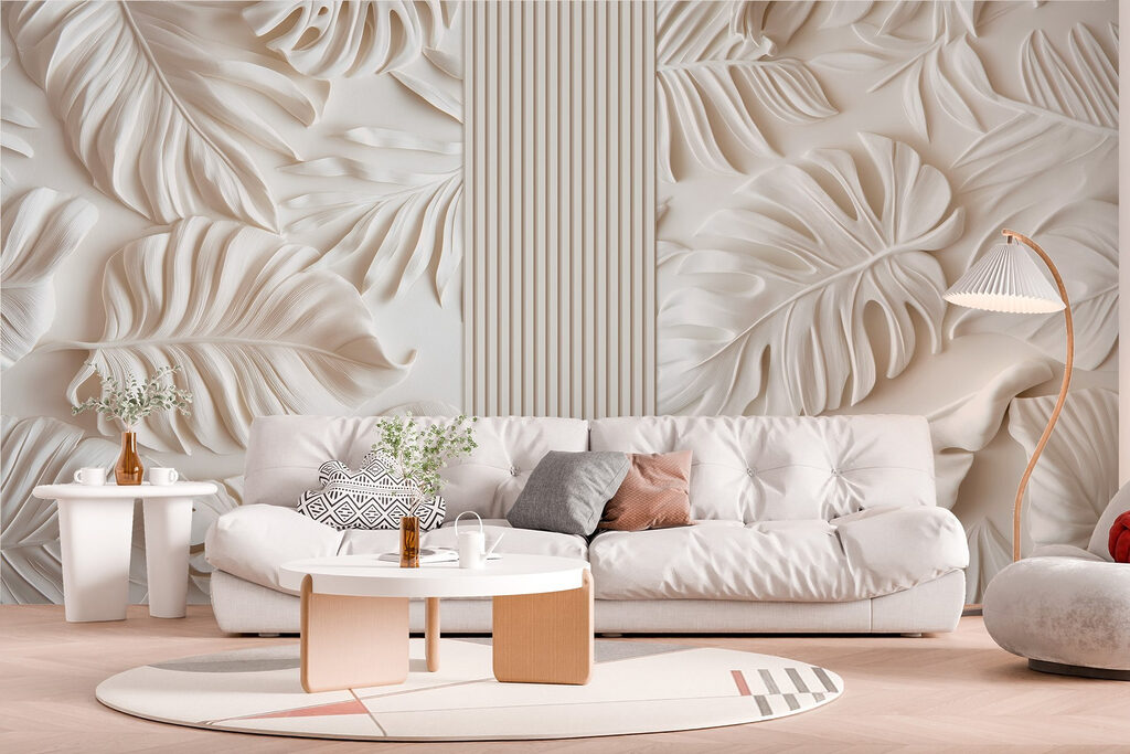 White wall with leaves White wall with leaves