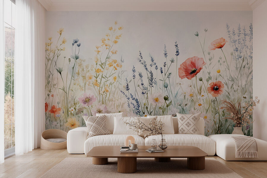 Painting of flowers in a field
