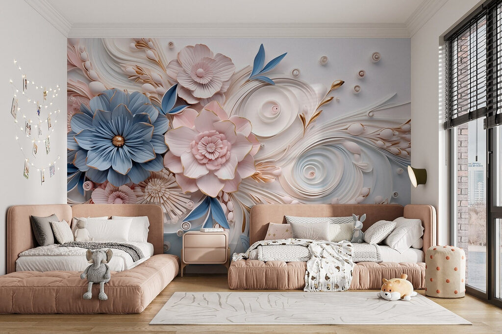 Paper flowers and leaves