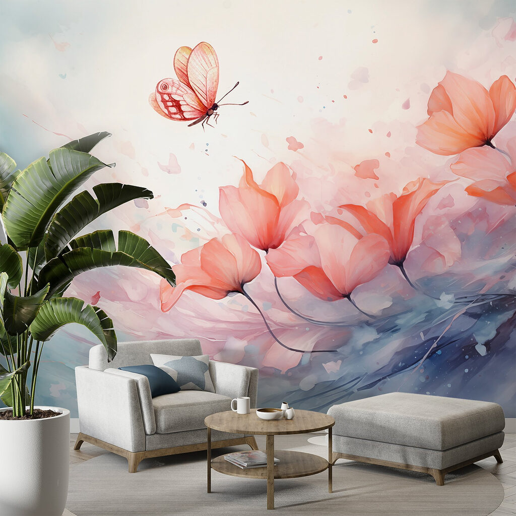 Butterfly flying over flowers