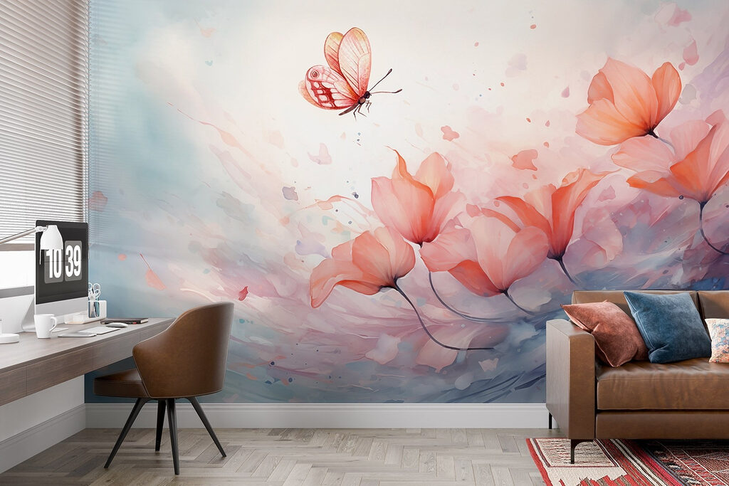 Butterfly flying over flowers