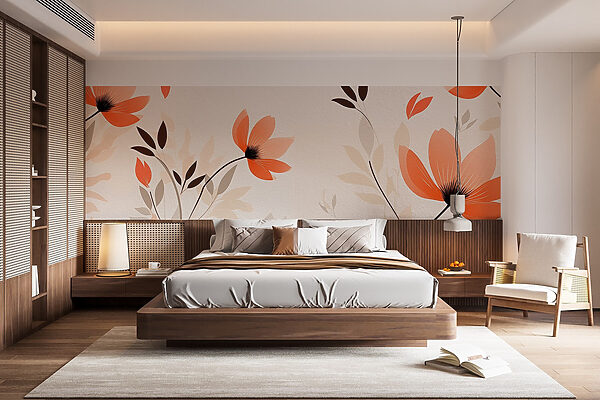 Wallpaper with flowers and leaves Wallpaper with flowers and leaves