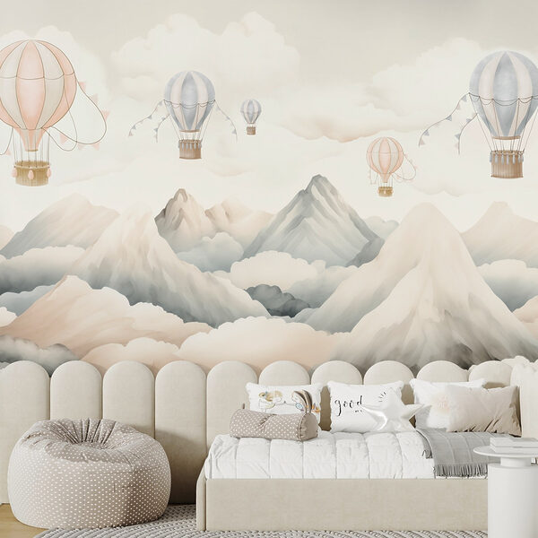 Group of hot air balloons in the sky above mountains Group of hot air balloons in the sky above mountains