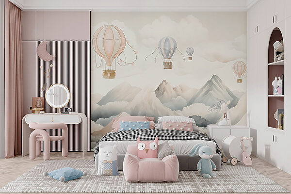 Group of hot air balloons in the sky above mountains Group of hot air balloons in the sky above mountains