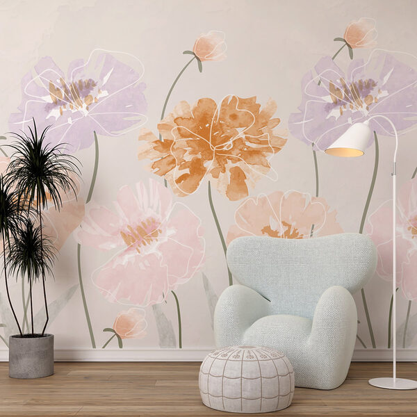 Wall murals Wall murals Group of flowers with leaves (SKU: w03298)