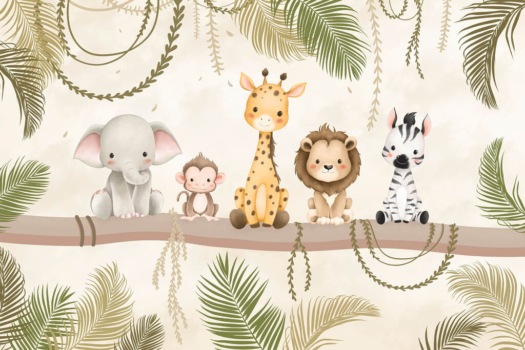 Group of animals sitting on a branch Group of animals sitting on a branch