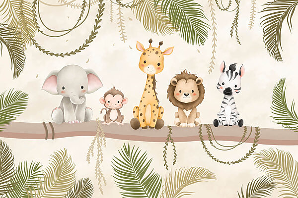 Group of animals sitting on a branch Group of animals sitting on a branch