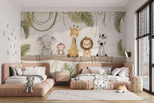 Wall murals Wall murals Group of animals sitting on a branch (SKU: w03166)