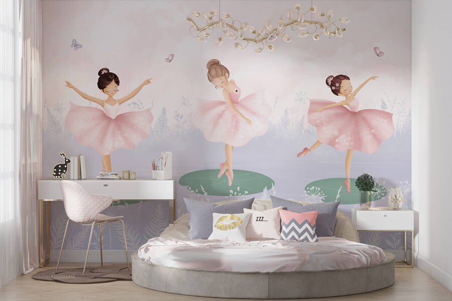Wall murals Group of girls in tutu skirts dancing on lily pads - Image 4