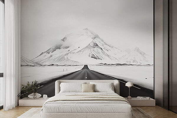 Wall murals Wall murals Road leading to a snowy mountain (SKU: w08876)