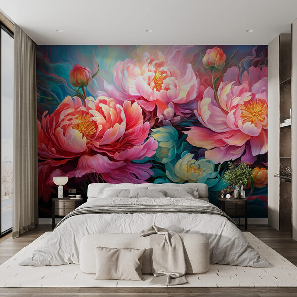 Painting of flowers on a blue background Painting of flowers on a blue background