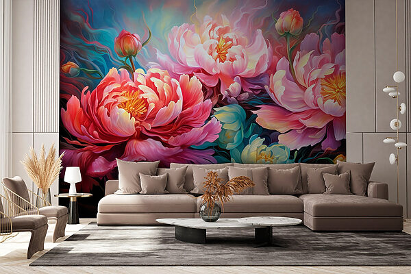Painting of flowers on a blue background Painting of flowers on a blue background
