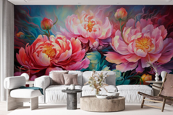Painting of flowers on a blue background Painting of flowers on a blue background