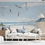 Wall murals Beach with birds flying over it