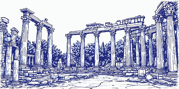 Drawing of a stone structure with columns Drawing of a stone structure with columns