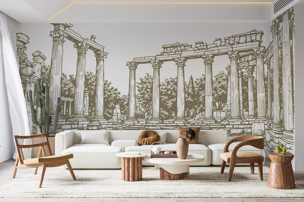 Drawing of a stone structure with columns Drawing of a stone structure with columns