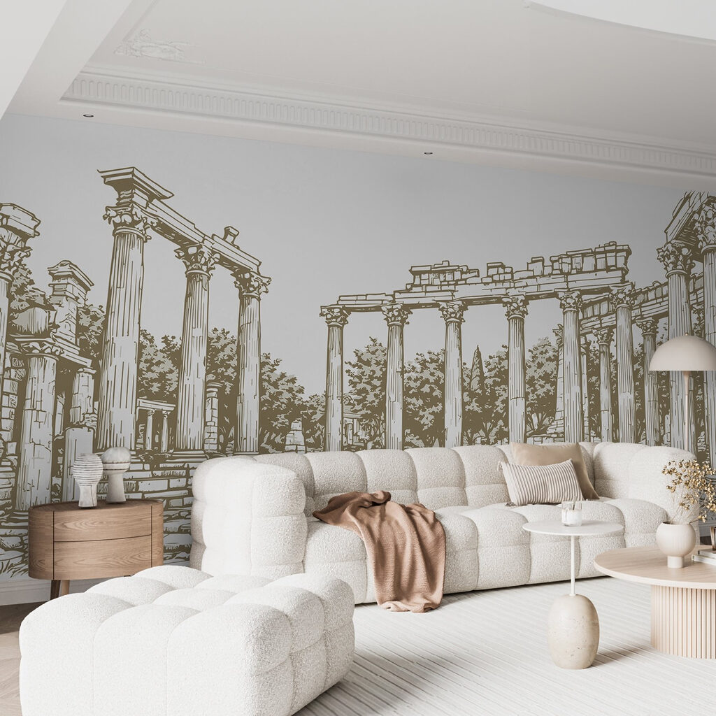 Drawing of a stone structure with columns Drawing of a stone structure with columns