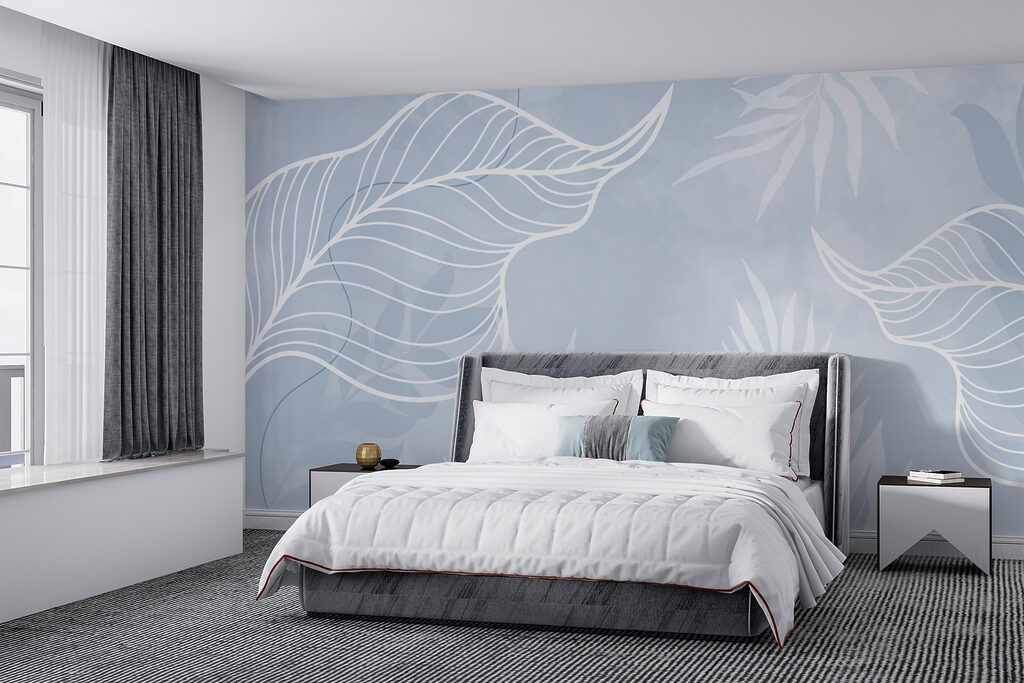 White leaves on a blue background