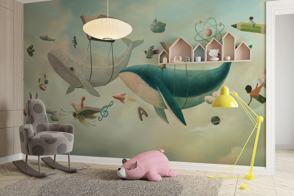 Whale and whale with books and a book on them