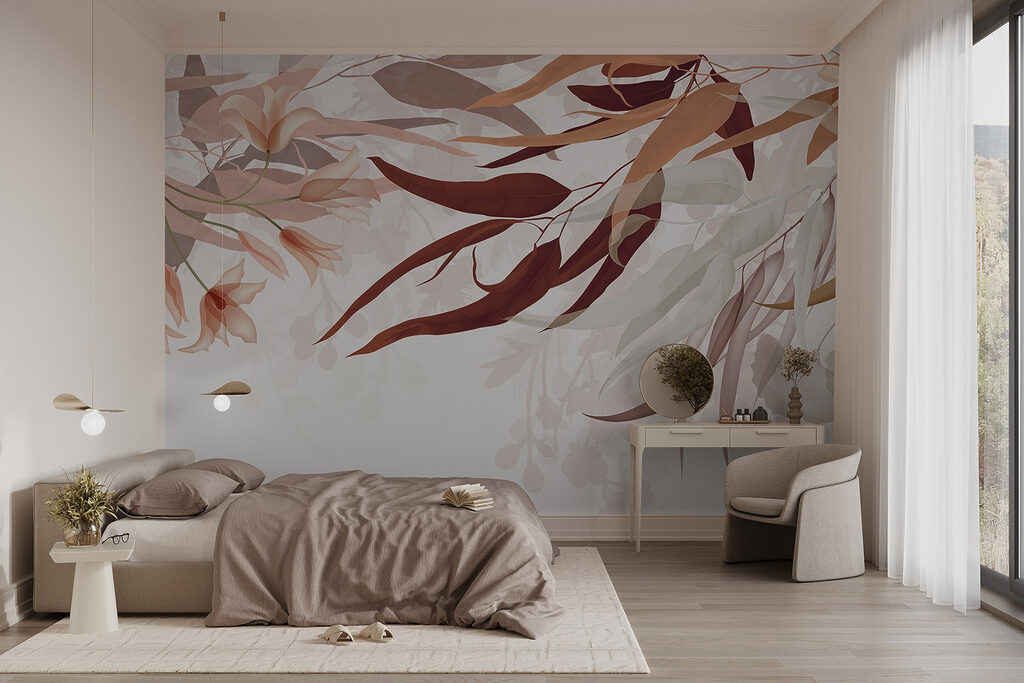 Delicate leaves and blossoms intertwine