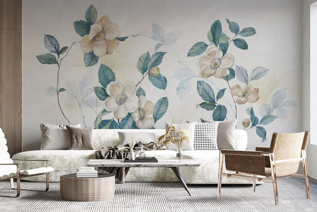 Painting of flowers and leaves