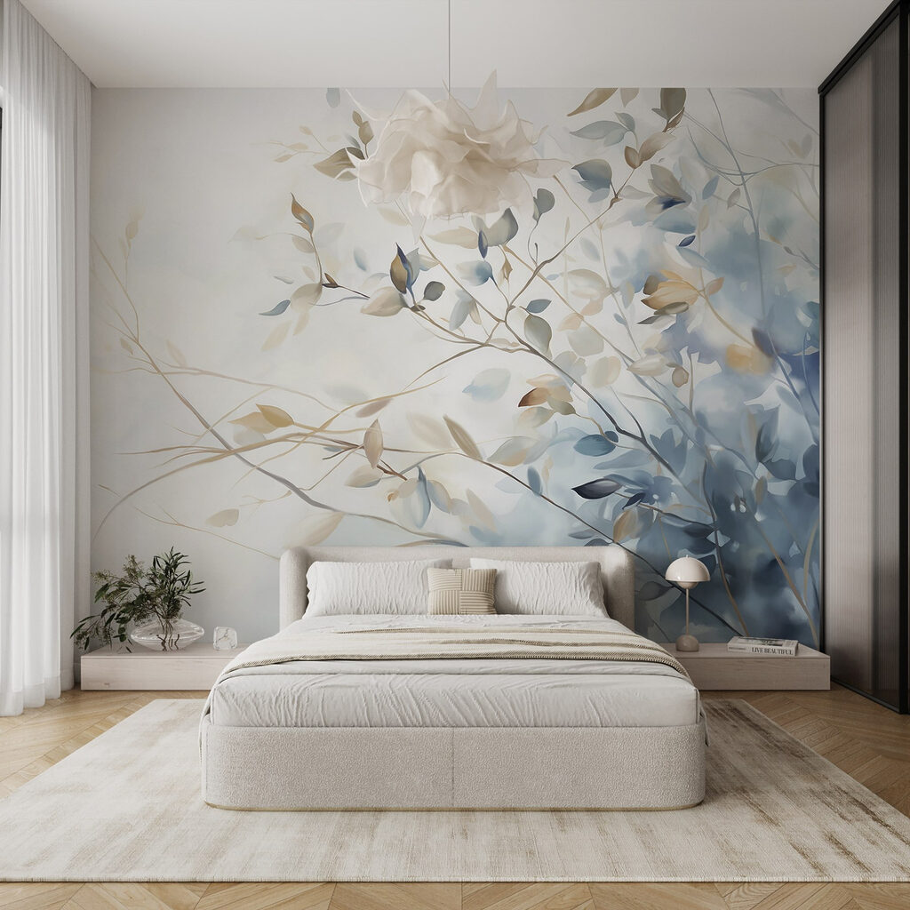 Painting of a tree branch with leaves