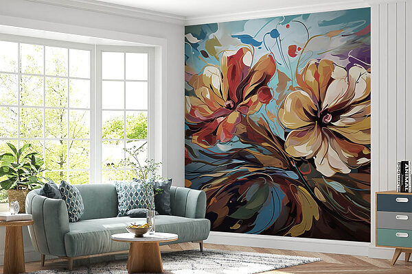 Painting of flowers on a blue background Painting of flowers on a blue background