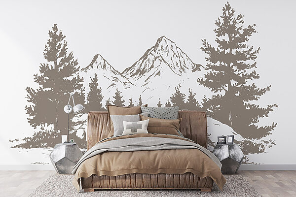 Mountain range with trees and rocks Mountain range with trees and rocks