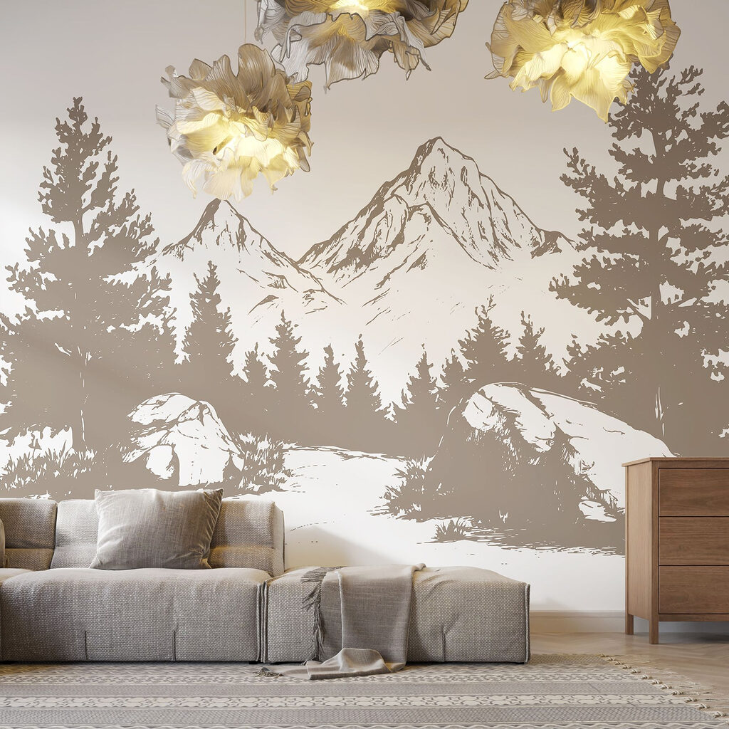 Mountain range with trees and rocks